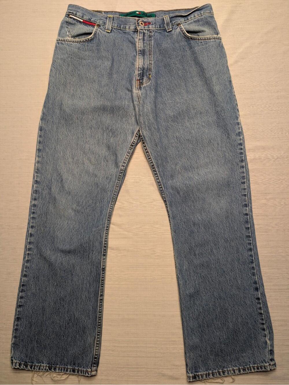 Vtg Y2K Tommy Hilfiger Men's Jeans Blue Relaxed Workboot Distressed 36x32